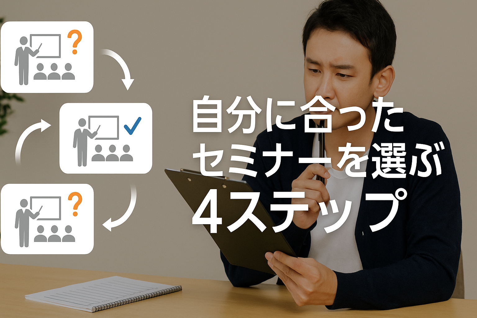 自分に合ったセミナーを選ぶ4ステップのイメージ